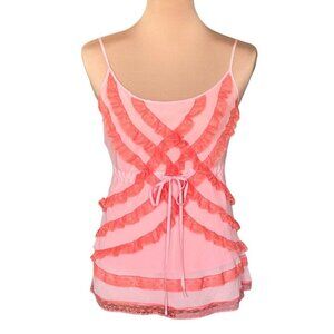 VTG Y2K Tracy Reese Babydoll Cami Top Sz.8 Peach Silk Ruffle Fairy Coquette